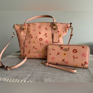 COACH Satchel Mini Tote with Floral Print & Matching Wallet Never Used